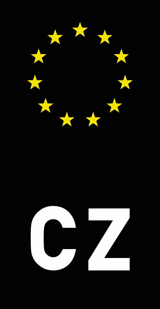 Přelepka na SPZ / RZ – EU černá se žlutými hvězdami (2 ks)